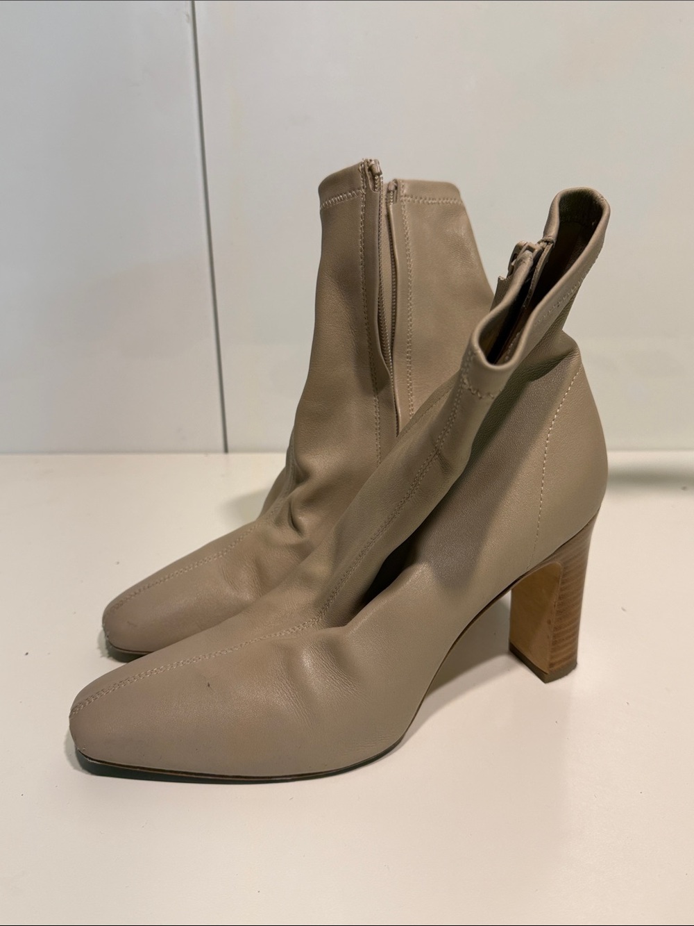 Used  Paige Women's Taupe Block Heel Ankle Boots size 6